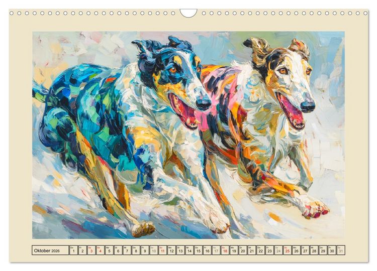 Produktbild: Barsoi im Farbenspiel. Elegante Windhunde in moderner &Ouml;loptik (Wandkalender 2026 DIN A3 quer), CALVENDO Monatskalender