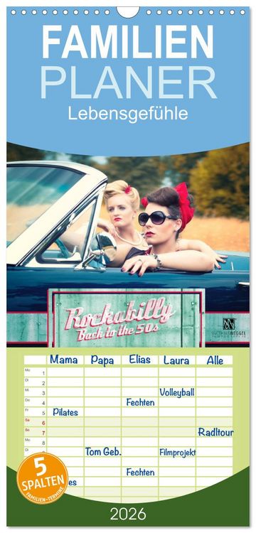 Produktbild: Familienplaner 2026 - Rockabilly - Back to the 50s mit 5 Spalten (Wandkalender, 21 x 45 cm) CALVENDO