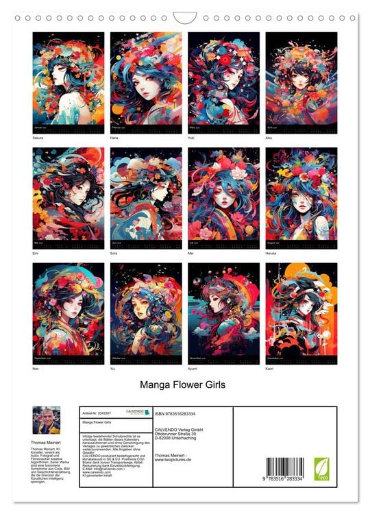 Produktbild: Manga Flower Girls (Wandkalender 2026 DIN A3 hoch), CALVENDO Monatskalender