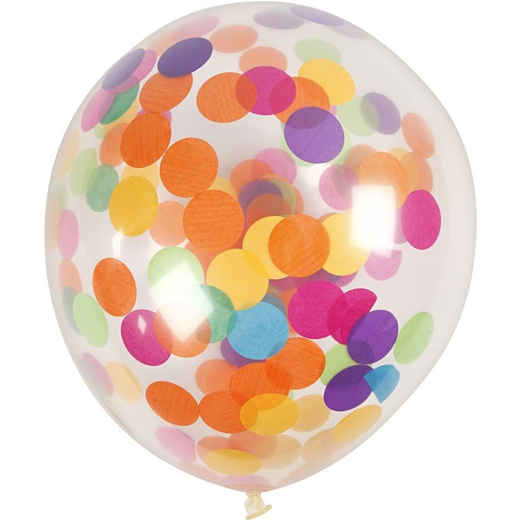 Produktbild: Creativ Company Ballons mit Konfetti, rund, D 23 cm, Transparent, 4 Stk