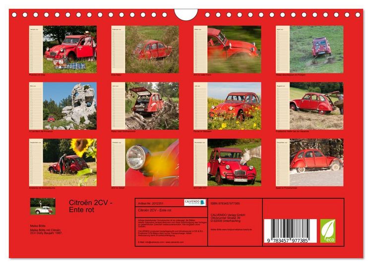 Produktbild: Citro&euml;n 2CV - Ente rot (Wandkalender 2026 DIN A4 quer), CALVENDO Monatskalender