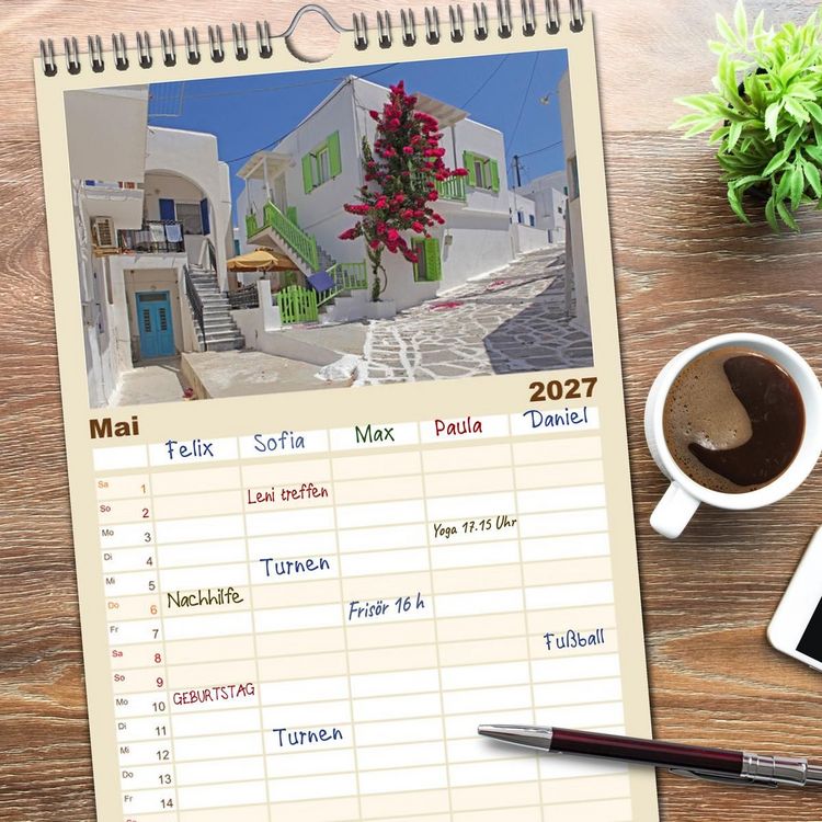 Produktbild: Familienplaner 2027 - Die Kykladen - Inseln im &Auml;g&auml;ischen Meer mit 5 Spalten (Wandkalender, 21 x 45 cm) CALVENDO