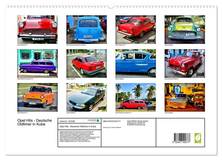 Produktbild: Opel Hits - Deutsche Oldtimer in Kuba (hochwertiger Premium Wandkalender 2026 DIN A2 quer), Kunstdruck in Hochglanz