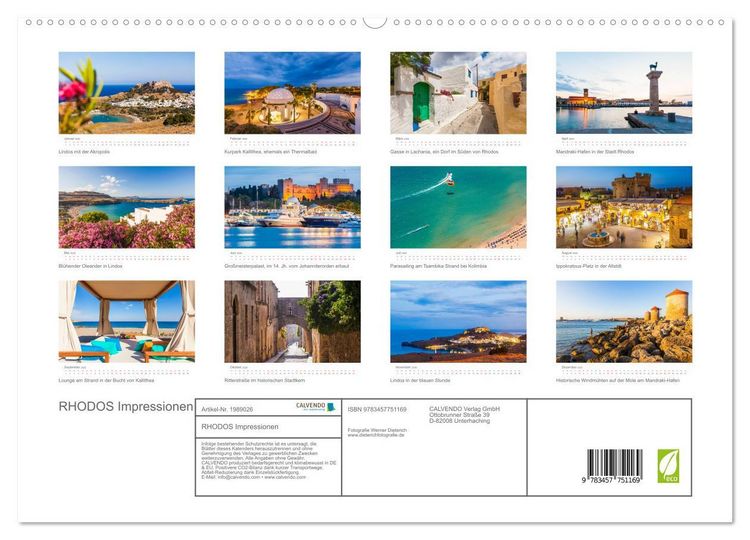 Produktbild: RHODOS Impressionen (hochwertiger Premium Wandkalender 2026 DIN A2 quer), Kunstdruck in Hochglanz