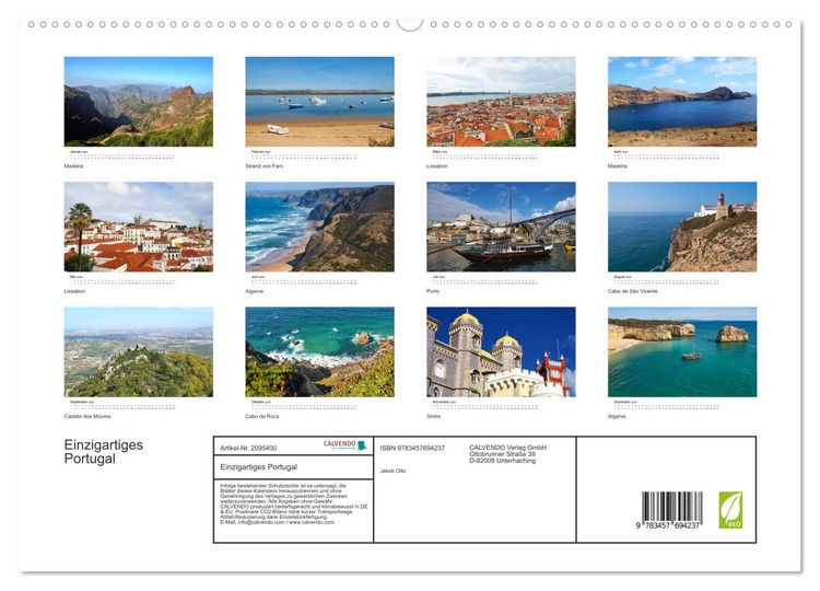 Produktbild: Einzigartiges Portugal (hochwertiger Premium Wandkalender 2026 DIN A2 quer), Kunstdruck in Hochglanz