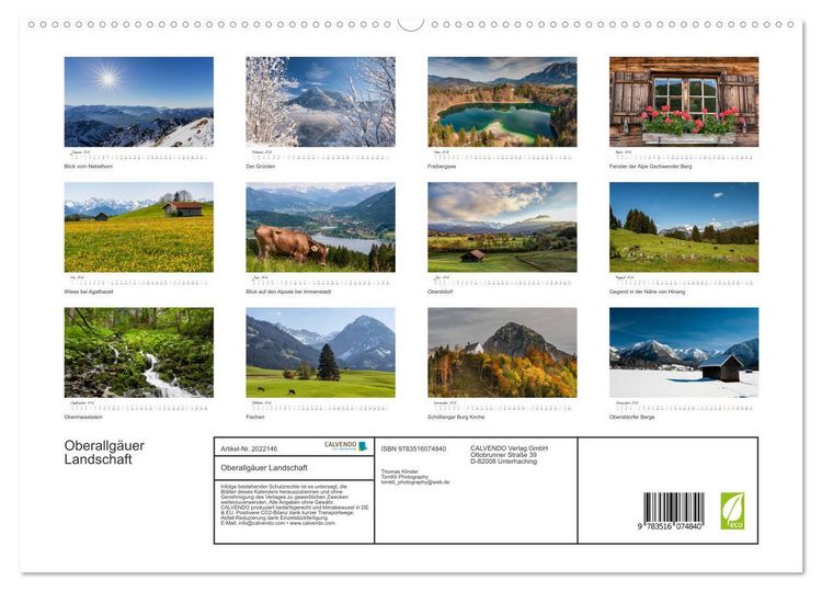 Produktbild: Oberallg&auml;uer Landschaft (hochwertiger Premium Wandkalender 2026 DIN A2 quer), Kunstdruck in Hochglanz