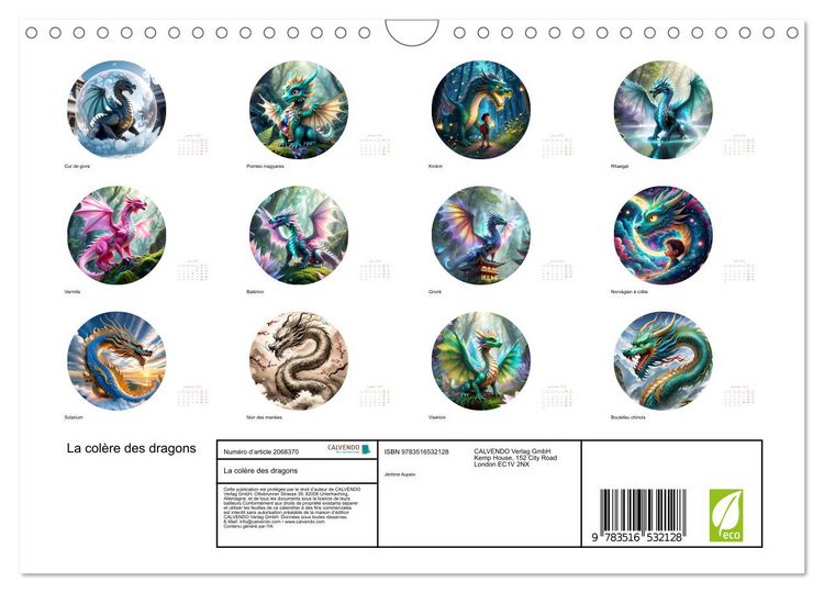 Produktbild: La col&egrave;re des dragons (Calendrier mural 2026 DIN A4 vertical), CALVENDO calendrier mensuel