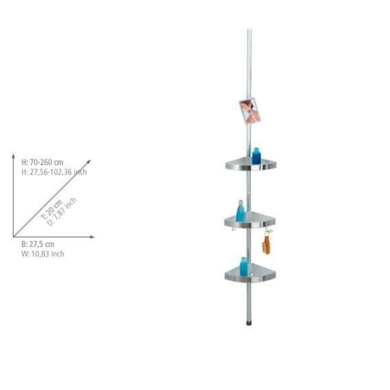 Produktbild: Teleskop Duschecke Premium, mit 3 Ablagen und Spiegel, satiniert