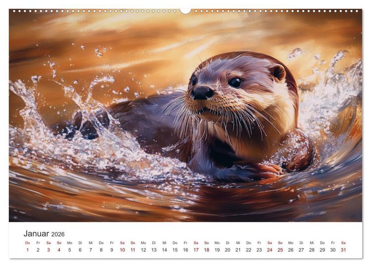 Produktbild: W&auml;chter des Flusses - Ein Jahr mit Fischottern (hochwertiger Premium Wandkalender 2026 DIN A2 quer), Kunstdruck in Hochglanz