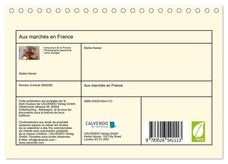 Produktbild: Aux march&eacute;s en France (Calendrier de bureau 2026 DIN A5 vertical), CALVENDO calendrier mensuel