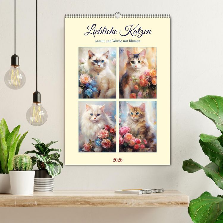 Produktbild: Liebliche Katzen. Anmut und W&uuml;rde mit Blumen (Wandkalender 2026 DIN A2 hoch), CALVENDO Monatskalender