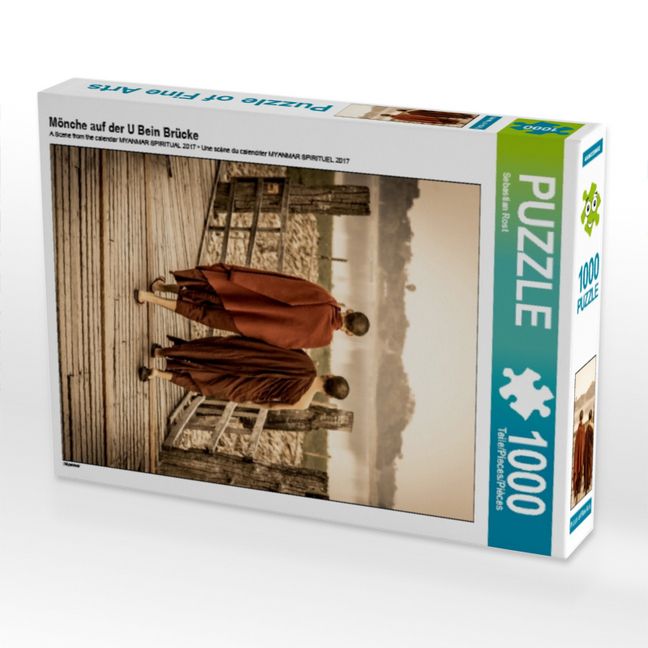 Produktbild: CALVENDO Puzzle M&ouml;nche auf der U Bein Br&uuml;cke | 1000 Teile Lege-Gr&ouml;&szlig;e 64x48cm Foto-Puzzle f&uuml;r gl&uuml;ckliche Stunden