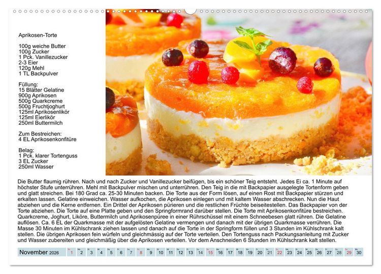 Produktbild: Exquisite Torten. K&ouml;stliche Rezepte f&uuml;r viele Anl&auml;sse (Wandkalender 2026 DIN A2 quer), CALVENDO Monatskalender