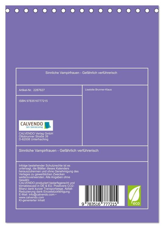 Produktbild: Sinnliche Vampirfrauen - Gef&auml;hrlich verf&uuml;hrerisch (Tischkalender 2027 DIN A5 hoch), CALVENDO Monatskalender