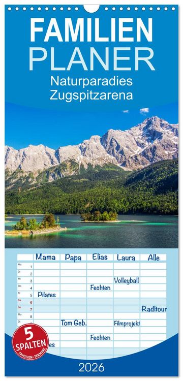 Produktbild: Familienplaner 2026 - Naturparadies Zugspitzarena mit 5 Spalten (Wandkalender, 21 x 45 cm) CALVENDO