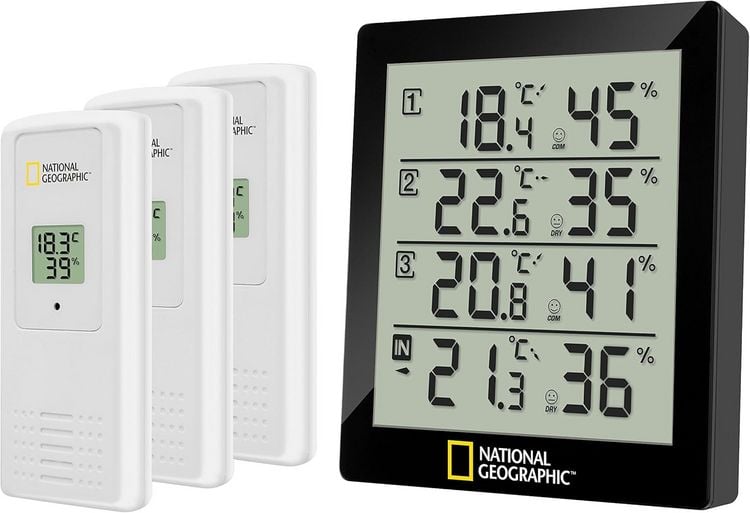 Produktbild: Bresser 13222 - NATIONAL GEOGRAPHIC Digitales Thermo-Hygrometer f&uuml;r 4 Messbereiche, schwarz