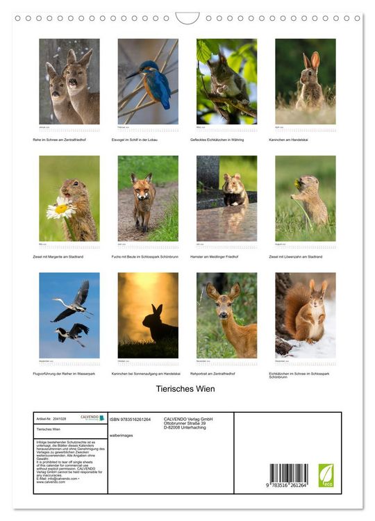 Produktbild: Tierisches Wien (Wandkalender 2026 DIN A3 hoch), CALVENDO Monatskalender