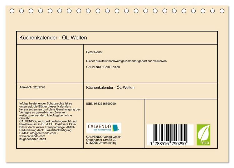 Produktbild: K&uuml;chenkalender - &Ouml;L-Welten (Tischkalender 2027 DIN A5 quer), CALVENDO Monatskalender