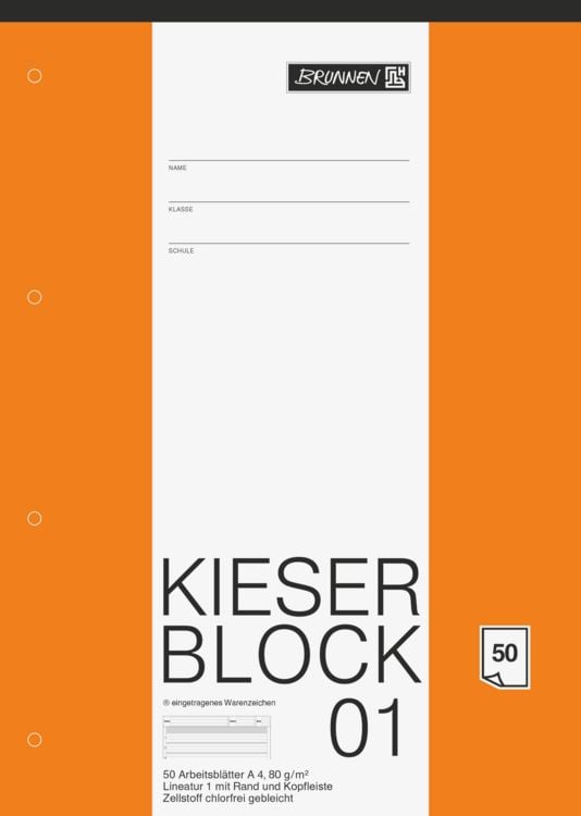 Produktbild: Brunnen KIESER-Block A4 Lineatur 1 mit blauem Rand