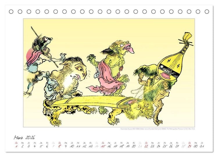 Produktbild: Kawanabe Kyosai - Einhundert D&auml;monen Kunstkalender (Tischkalender 2026 DIN A5 quer), CALVENDO Monatskalender