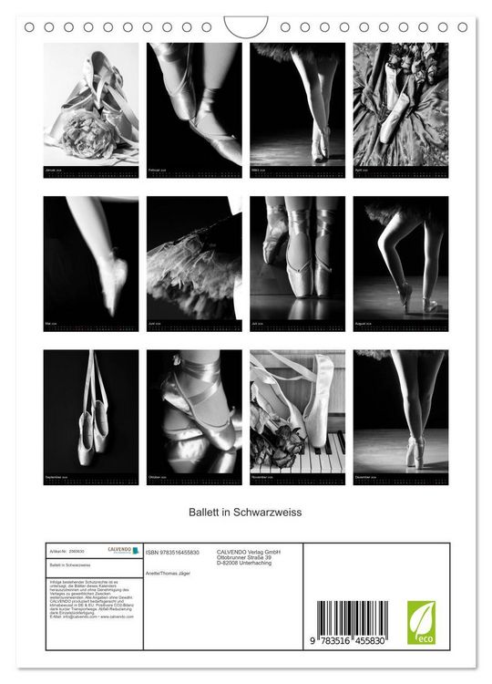 Produktbild: Ballett in Schwarzweiss (Wandkalender 2026 DIN A4 hoch), CALVENDO Monatskalender