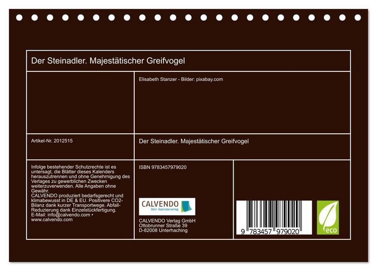 Produktbild: Der Steinadler. Majest&auml;tischer Greifvogel (Tischkalender 2026 DIN A5 quer), CALVENDO Monatskalender