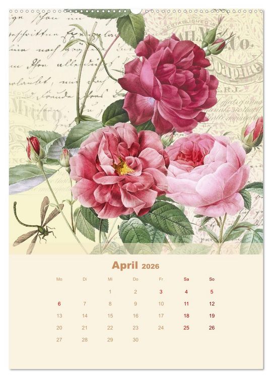 Produktbild: Rosencollagen mit Rosen von Pierre-Joseph Redout&eacute; (Wandkalender 2026 DIN A2 hoch), CALVENDO Monatskalender