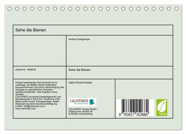 Produktbild: Sehe die Bienen (Tischkalender 2026 DIN A5 quer), CALVENDO Monatskalender