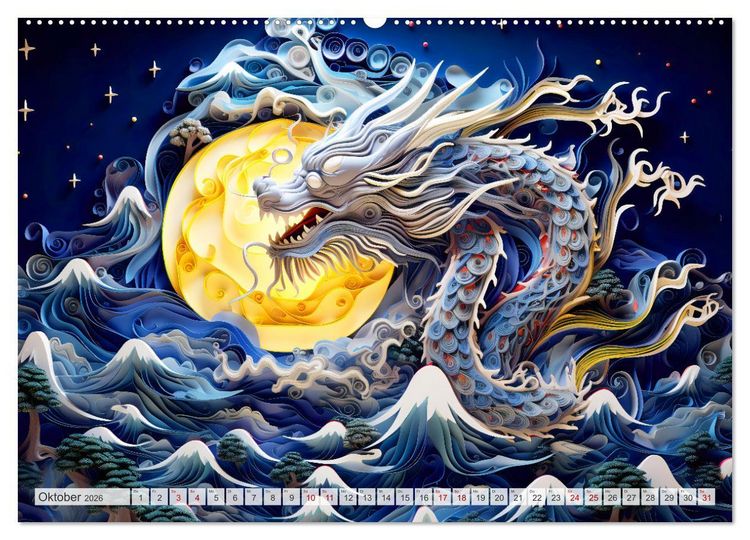 Produktbild: Quilling-Drachen - Jahr des Drachen (hochwertiger Premium Wandkalender 2026 DIN A2 quer), Kunstdruck in Hochglanz