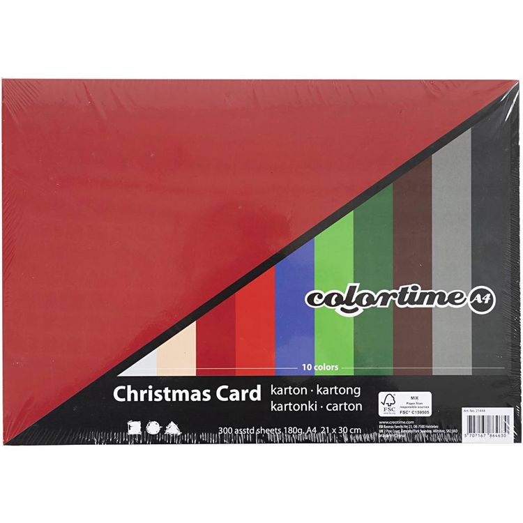 Produktbild: Creativ Company Weihnachts-Karton, A4, Blatt 210x297 mm, 180 g, sortierte Farben, 300 Blatt sortiert