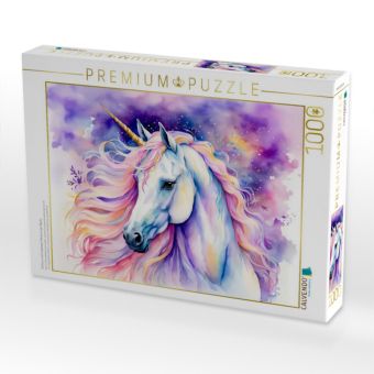 Produktbild: CALVENDO Puzzle Einhorn mit funkelnder M&auml;hne in der Nacht | 1000 Teile Lege-Gr&ouml;&szlig;e 64x48cm Foto-Puzzle f&uuml;r gl&uuml;ckliche Stunden
