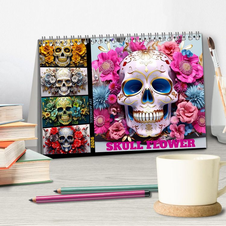 Produktbild: Skull Flower - Totenkopf ART (Tischkalender 2026 DIN A5 quer), CALVENDO Monatskalender
