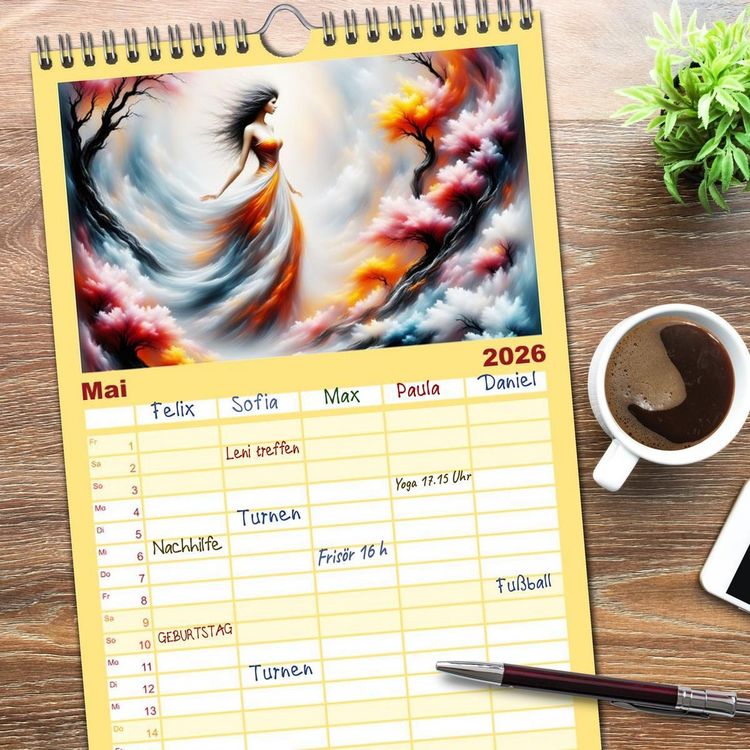 Produktbild: Familienplaner 2026 - Die Magie der Natur Monatsk&ouml;niginnen mit 5 Spalten (Wandkalender, 21 x 45 cm) CALVENDO