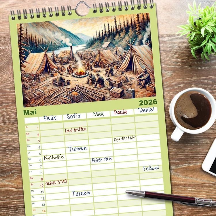 Produktbild: Familienplaner 2026 - Auf den Spuren des Goldes - Vom Goldrausch am Yukon River mit 5 Spalten (Wandkalender, 21 x 45 cm) CALVENDO