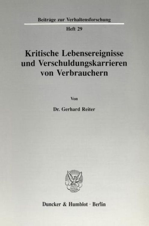 Bild vom Artikel Kritische Lebensereignisse und Verschuldungskarrieren von Verbrauchern. vom Autor Gerhard Reiter