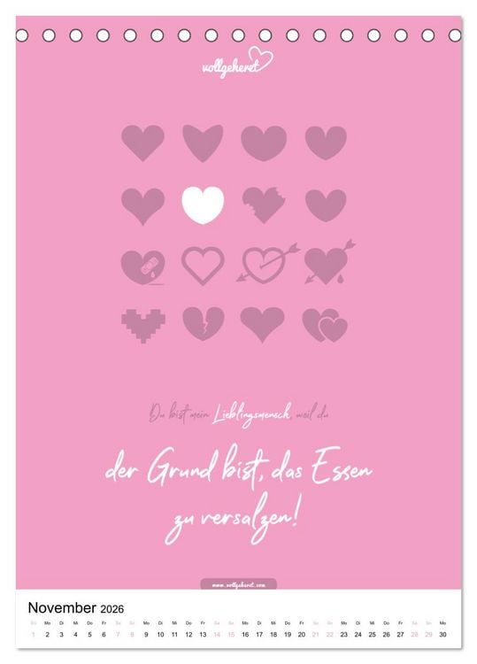 Produktbild: vollgeherzt: Lieblingsmensch-Kalender - Der Wandkalender als Geschenk f&uuml;r ganz besondere Menschen (Tischkalender 2026 DIN A5 hoch), CALVENDO Monatskalender