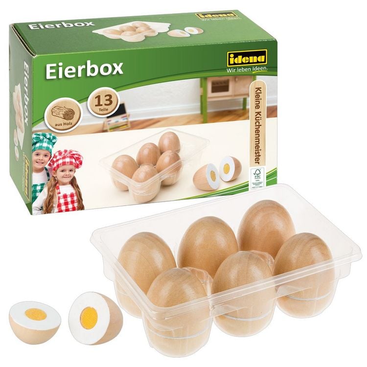 Produktbild: Idena Eierbox mit 6 Eiern aus Holz schneidbar