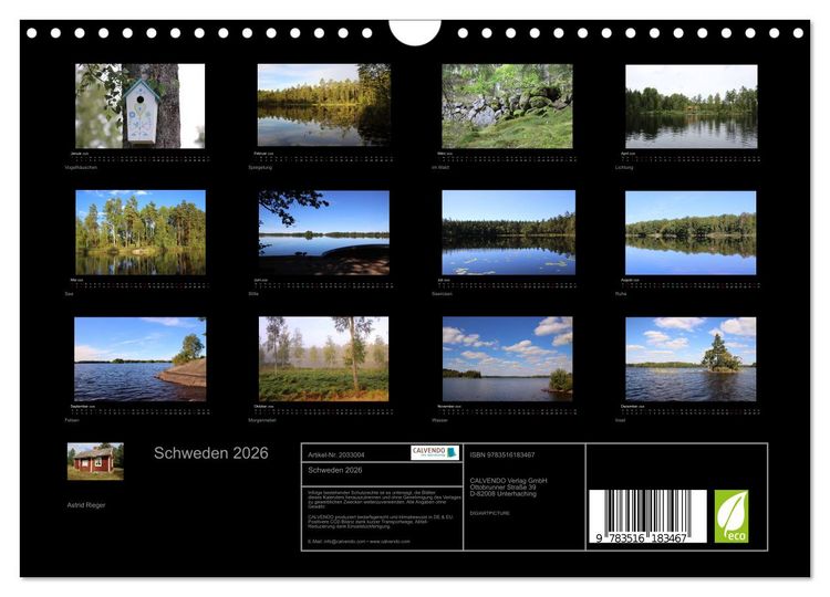 Produktbild: Schweden 2026 (Wandkalender 2026 DIN A4 quer), CALVENDO Monatskalender