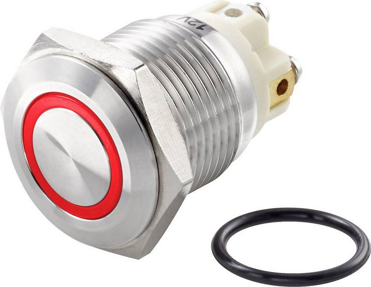 Produktbild: TRU COMPONENTS TC-7494688 TC-GQ16F-10E/L/R/12V/S Vandalismusgesch&uuml;tzter Drucktaster 48 V/DC 2 A 1 x Aus/(Ein) tastend Rot IP65 1 St.