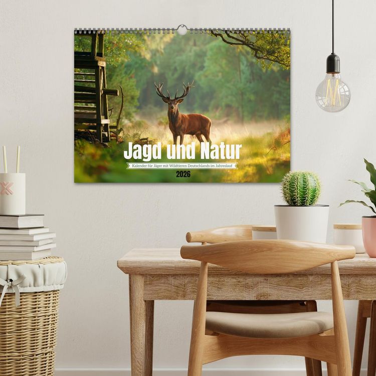 Produktbild: Jagd und Natur - Kalender f&uuml;r J&auml;ger mit Wildtieren Deutschlands im Jahreslauf (Wandkalender 2026 DIN A3 quer), CALVENDO Monatskalender