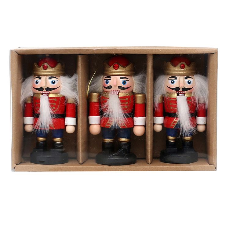 Produktbild: SIGRO 3er Set Holz Nussknacker rot "dicke Form" mit Anh