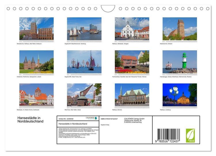 Produktbild: Hansest&auml;dte in Norddeutschland (Wandkalender 2026 DIN A4 quer), CALVENDO Monatskalender