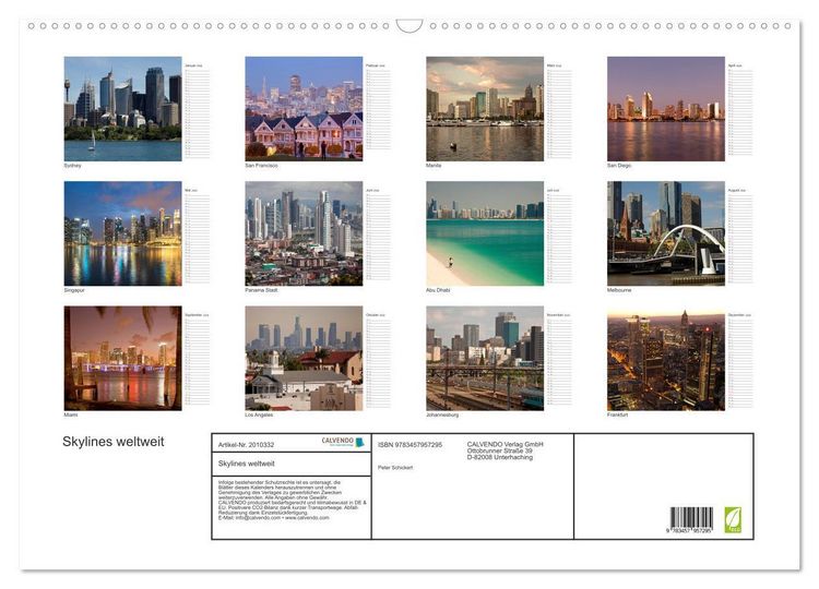 Produktbild: Skylines weltweit (Wandkalender 2026 DIN A2 quer), CALVENDO Monatskalender