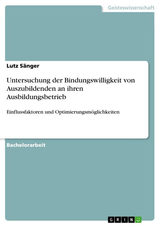 Produktbild: Untersuchung der Bindungswilligkeit von Auszubildenden an ihren Ausbildungsbetrieb