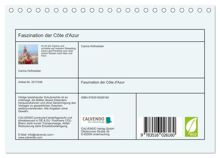 Produktbild: Faszination der C&ocirc;te d'Azur (Tischkalender 2026 DIN A5 quer), CALVENDO Monatskalender