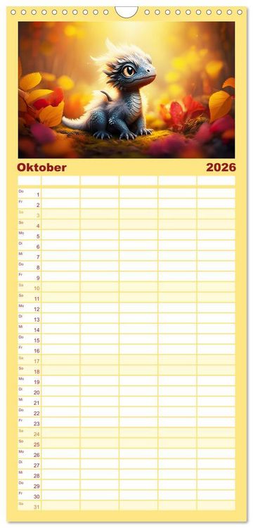 Produktbild: Familienplaner 2026 - S&uuml;&szlig;e Babydrachen mit 5 Spalten (Wandkalender, 21 x 45 cm) CALVENDO