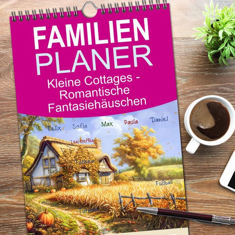 Produktbild: Familienplaner 2026 - Kleine Cottages - Romantische Fantasieh&auml;uschen mit 5 Spalten (Wandkalender, 21 x 45 cm) CALVENDO