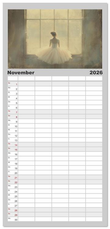 Produktbild: Familienplaner 2026 - Im Pas de Deux mit der Stille mit 5 Spalten (Wandkalender, 21 x 45 cm) CALVENDO