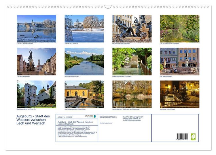 Produktbild: Augsburg - Stadt des Wassers zwischen Lech und Wertach (Wandkalender 2026 DIN A2 quer), CALVENDO Monatskalender