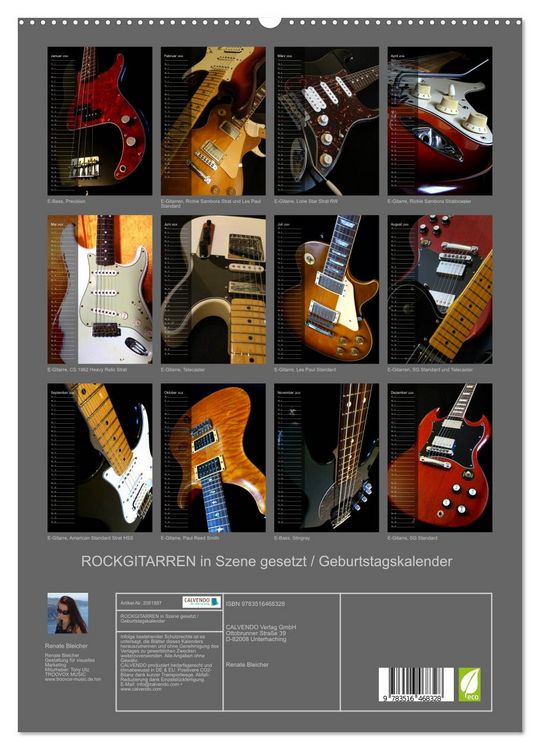 Produktbild: ROCKGITARREN in Szene gesetzt / Geburtstagskalender (hochwertiger Premium Wandkalender 2026 DIN A2 hoch), Kunstdruck in Hochglanz